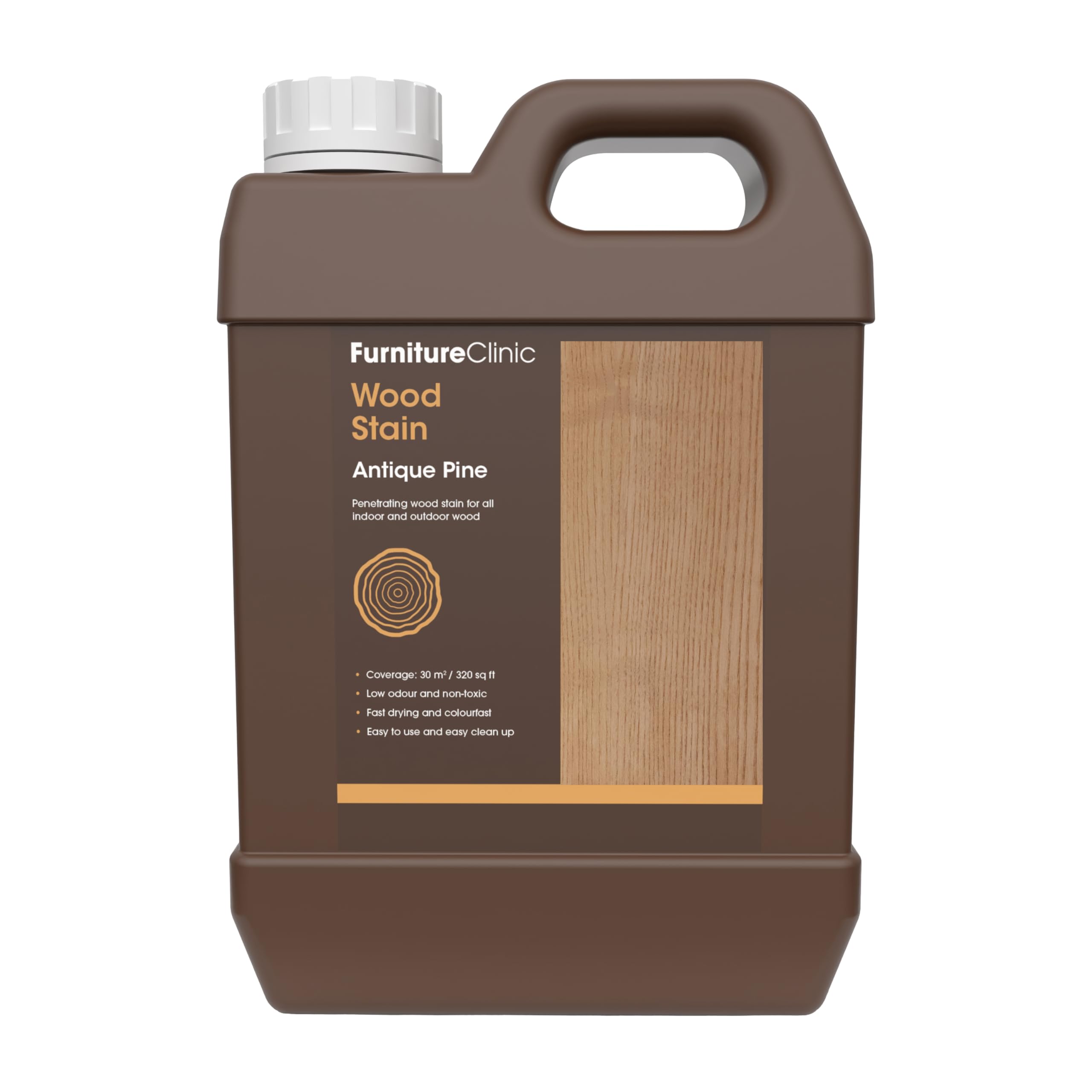 Furniture Clinic Wood Stain | Antique Pine | Water Based | Fast Drying, Low Odor, & Non-Toxic | for Indoor & Outdoor Furniture and More | Multiple Finishes | (85oz / 2.5L)