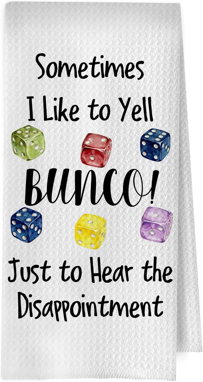 Funny Bunco Kitchen Towel - Bunco Gifts for Women Decorative Waffle Dish Towels, Gambling Gifts Hand Towels, Hostess Gift Decor Tea Towel, 16x24 Inch