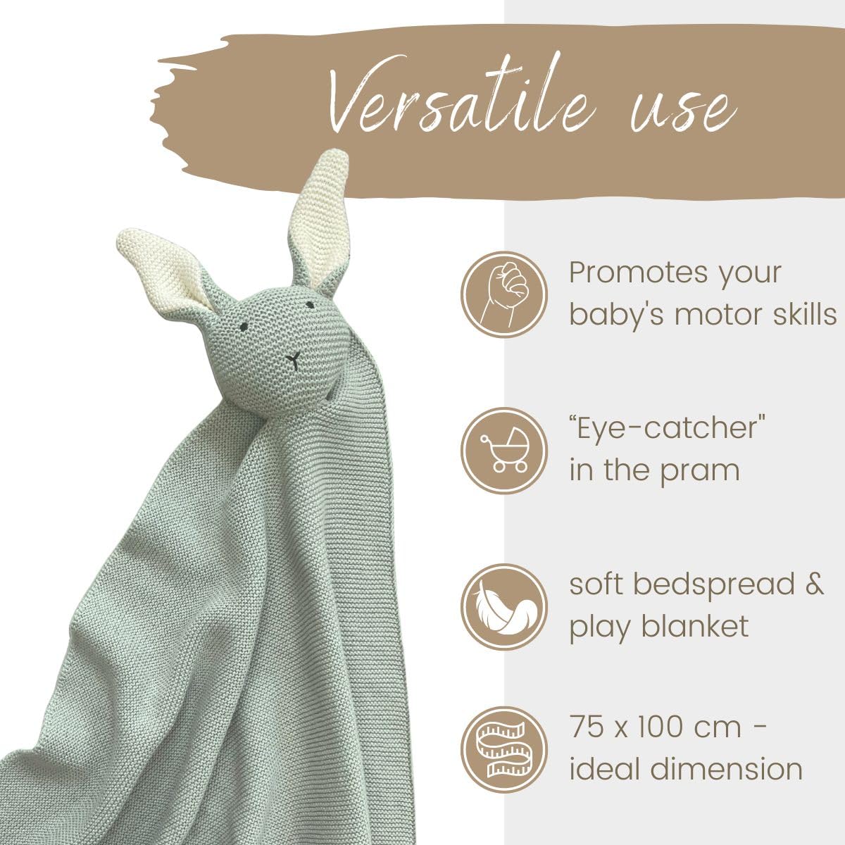DIKOS® Original Baby Blanket Cuddly Rabbit Mint 100% Organic Cotton Newborn Blanket Sustainable Cuddly Blanket Knitted Girls Comfort Blanket Pram Baby First Equipment Gift for Birth - Image 4