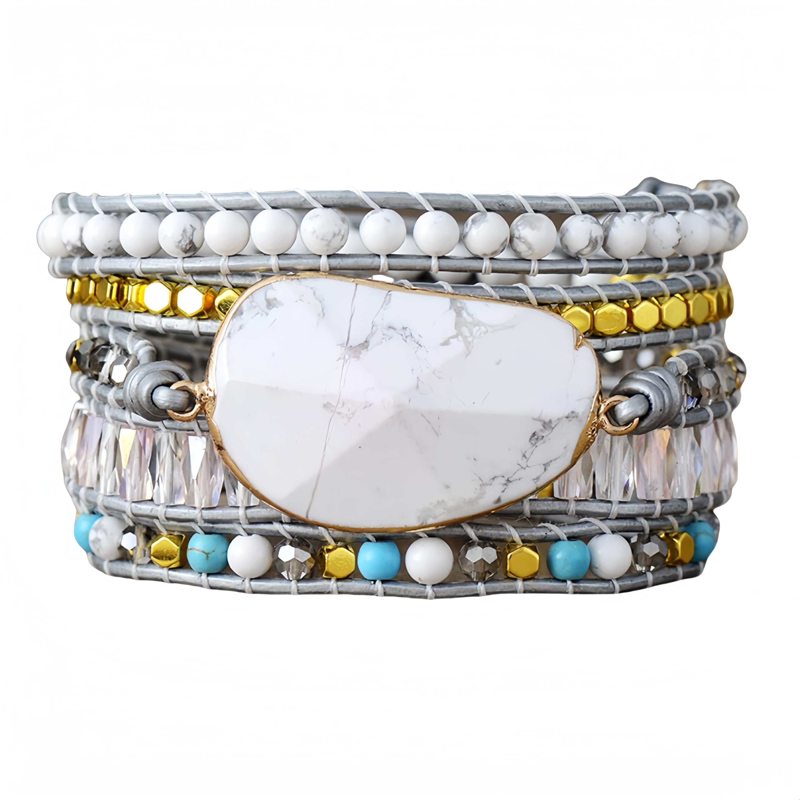 Bracciale turchese bianco naturale irregolare, bracciale intrecciato Boho regolabile multistrato, bracciale con perline energetiche yoga per uomo e donna