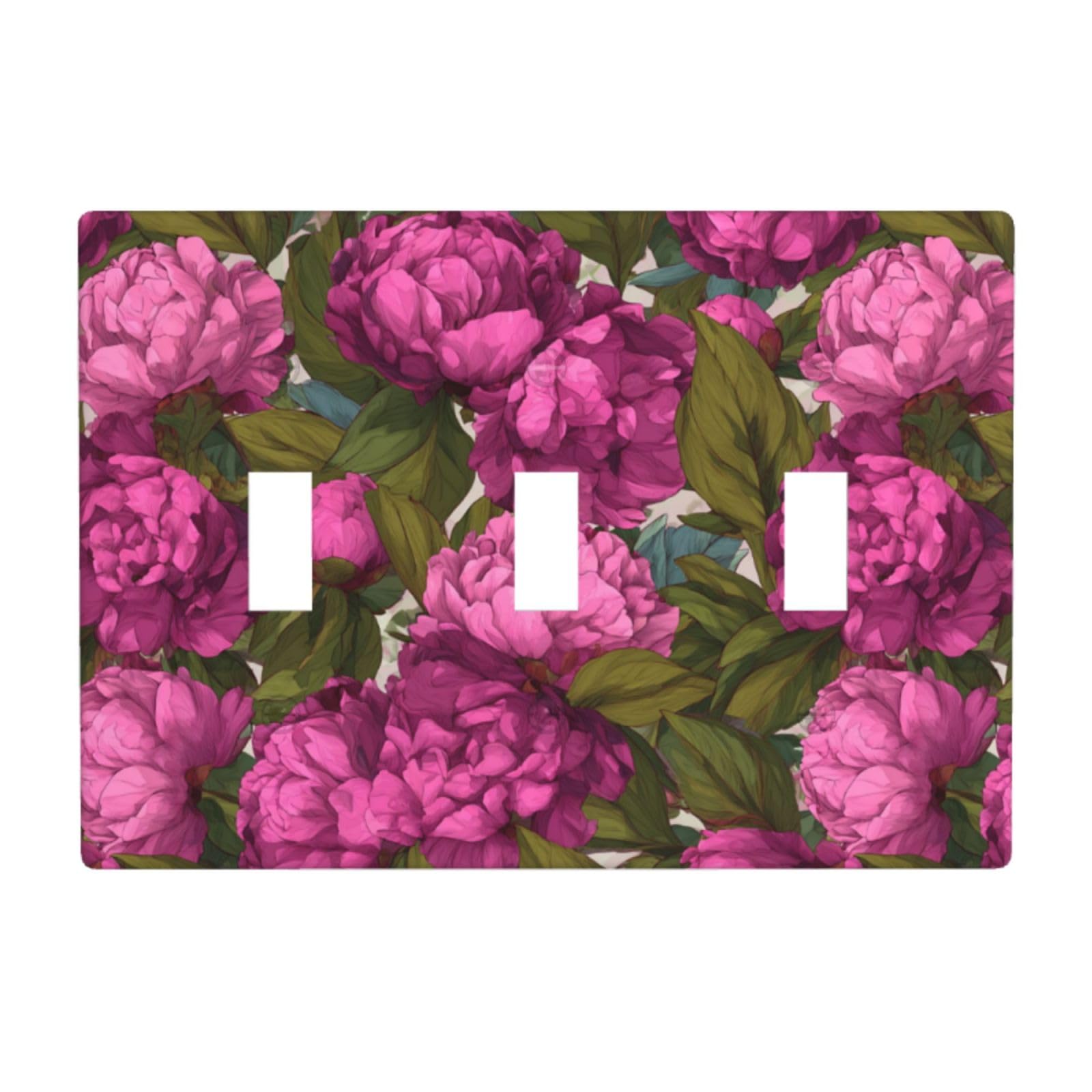 Woshuwo White Pink Peonies Pattern Light Switch Covers 3 Gang Triple Toggle Wall Plate Switchplate Electrical Faceplate For Bathroom Kitchen Bedroom Decor