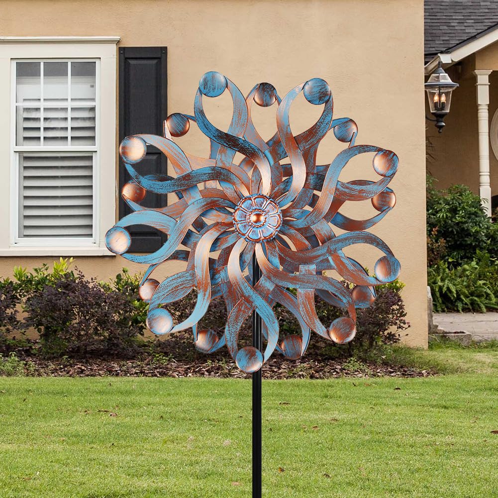 DREAMSOUL Molinillos de viento para exteriores, 55.88 cm, grandes molinillos de viento de metal para exteriores para patio y jardín, doble cinético para jardín, patio, césped