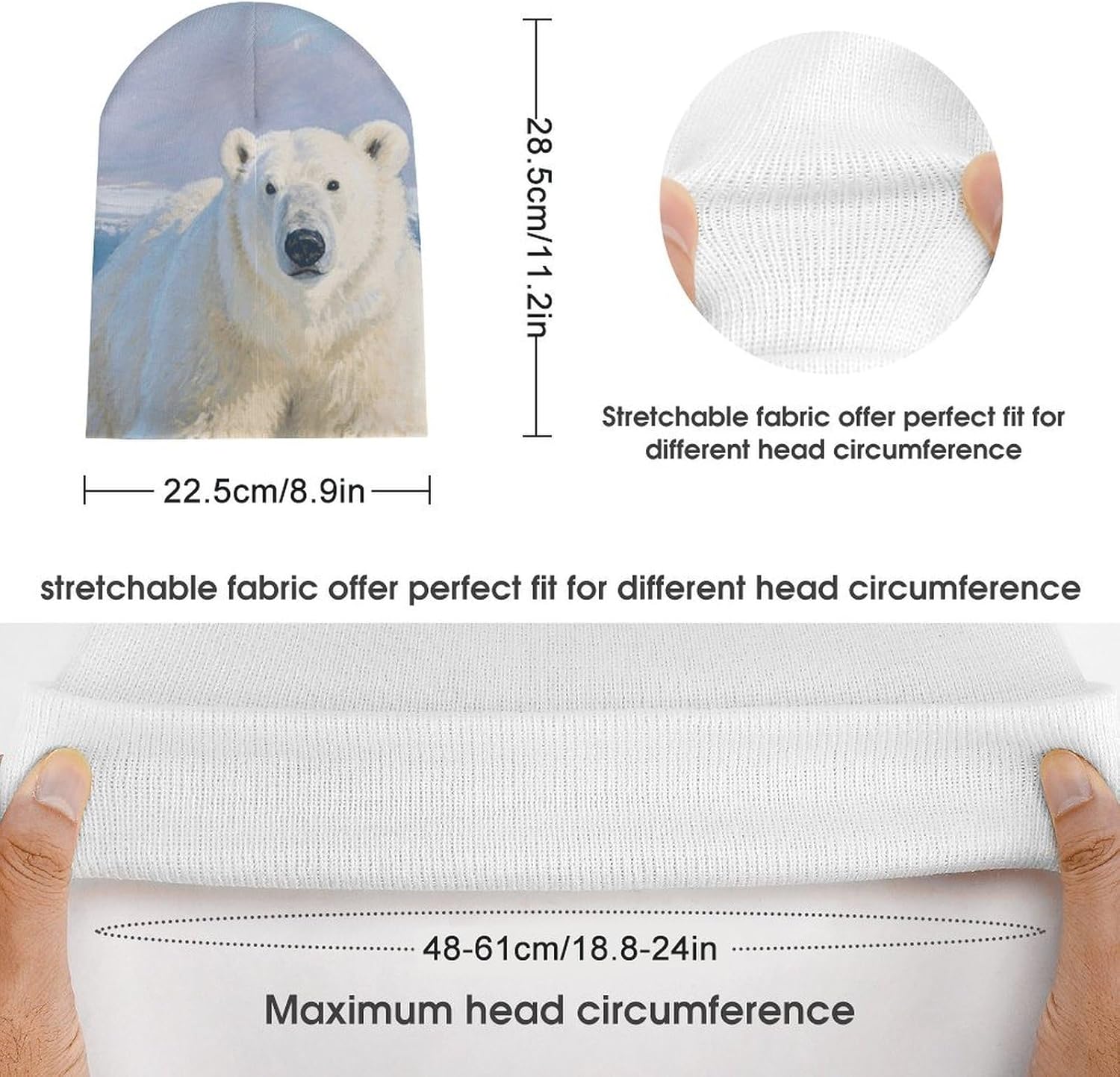 Arctic Polar Bear Winter Beanie for Men Women Cuffed Knit Skull Cap Warm Slouchy Hat for Outdoor White - Image 2
