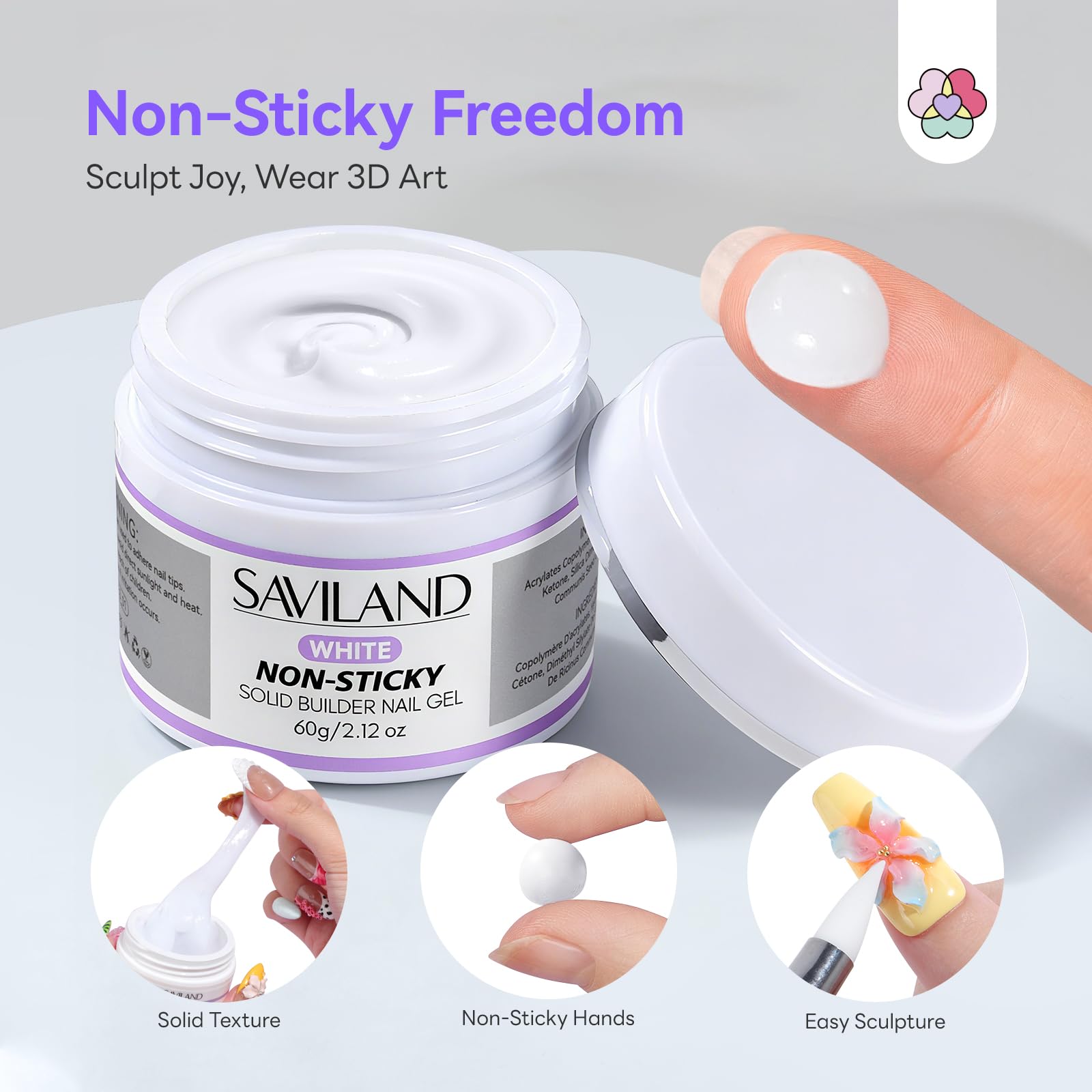 Saviland Solido Sculpture Builder Gel, 60g Sculpture 3D Gel per Nail Art con 2PCS Polveri Cromate per con e Strumenti Kit Gel Costruzione Estensione per Unghie per Fai da Te a Casa