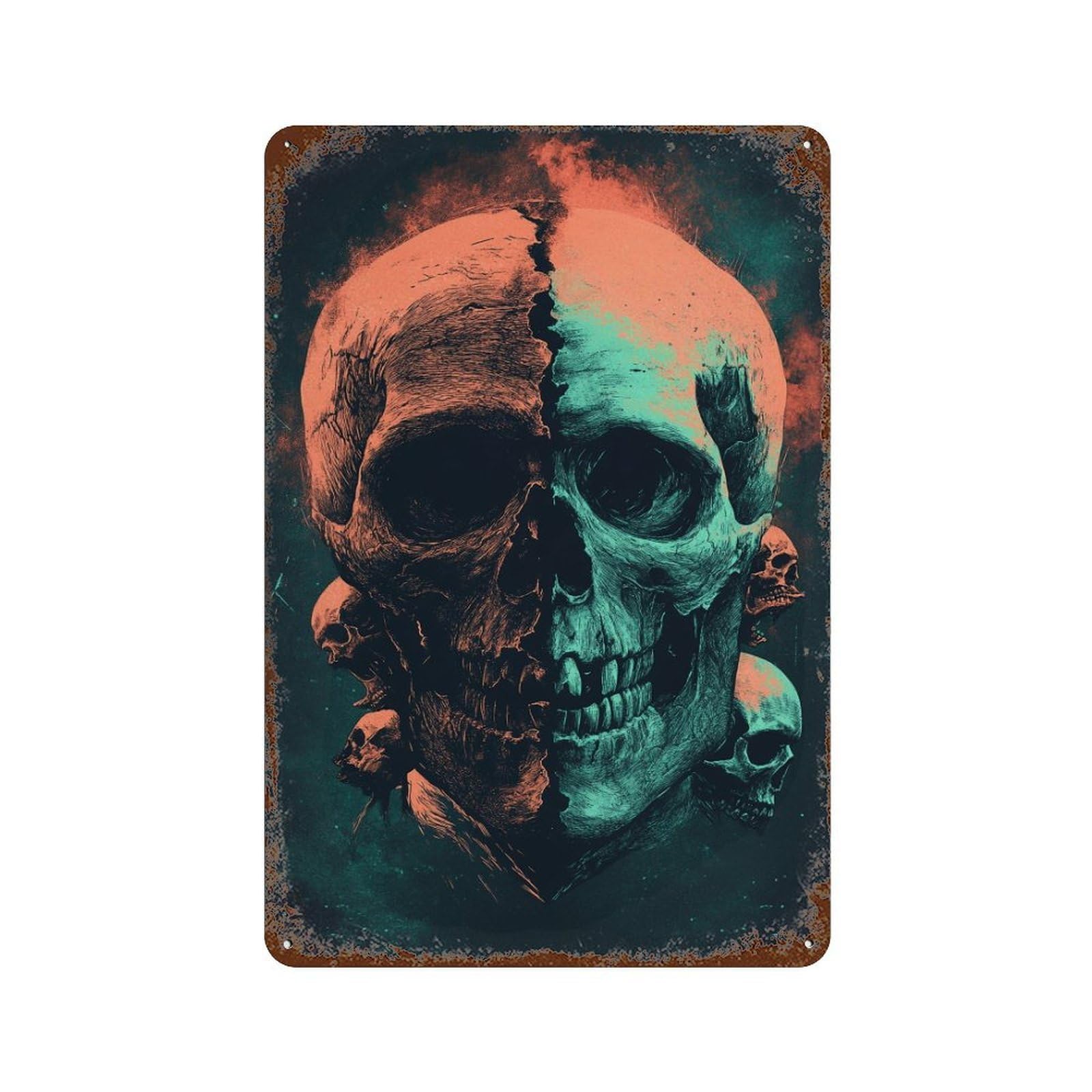 Spooky Skulls Halloween Decorations -1 Rusty Metal Tin Sign 11.8"x7.9", for Pub, Kitchen And Man Cave Decor, Novelty Wall Decor
