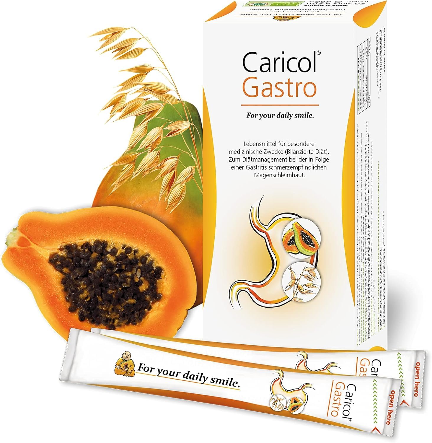 Caricol Gastro | 100% prodotto naturale | Supporto per la mucosa gastrica | Con il potere di Papaya & Biotina | Con papaina | 42 bastoncini da 20 g (840 g)