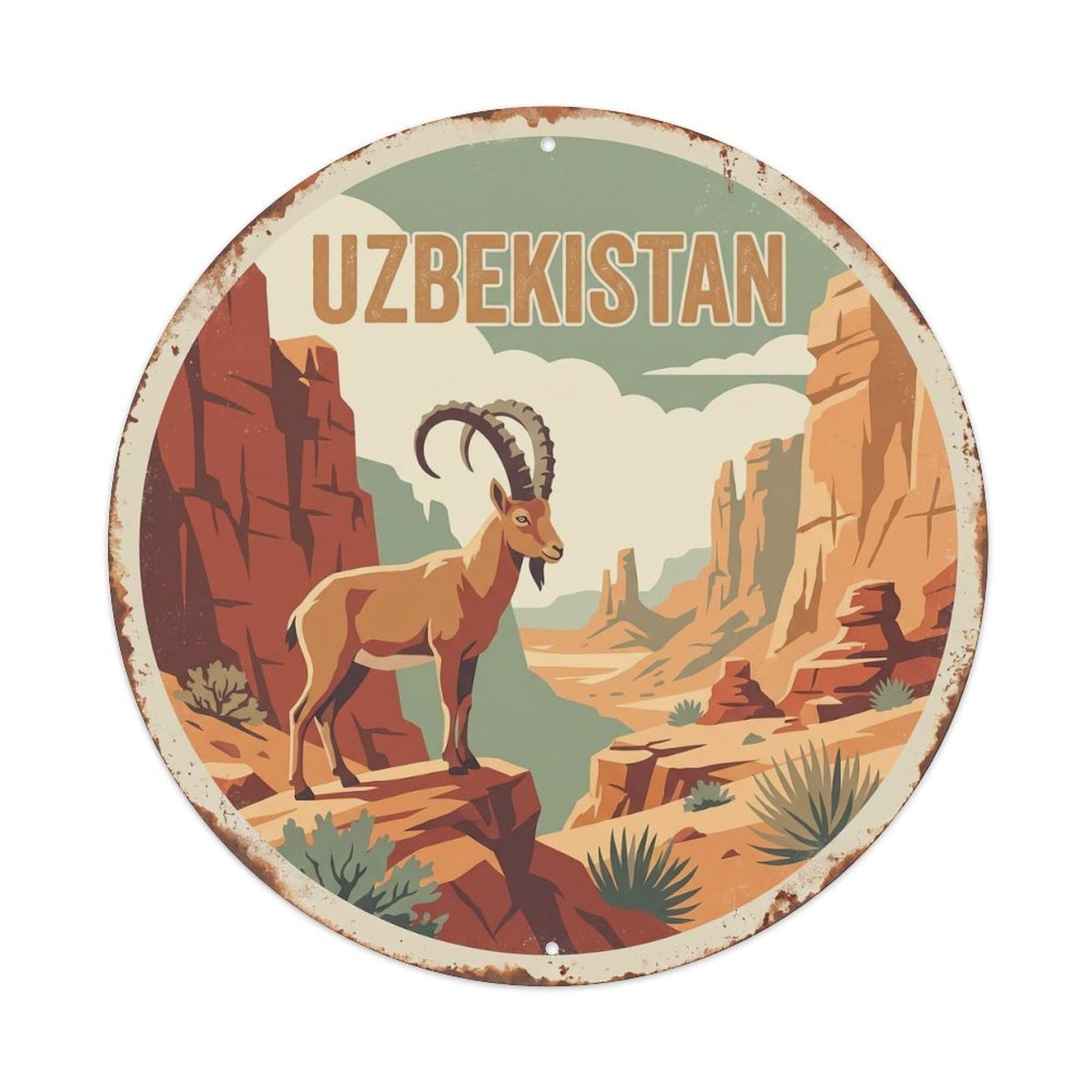 Uzbekistan Ibex Mountain Gorge Vintage Metal Tin Sign Plaque Wall Decor for Cafe, Club Bar, Office, Garden Metal Poster 8x8Inch
