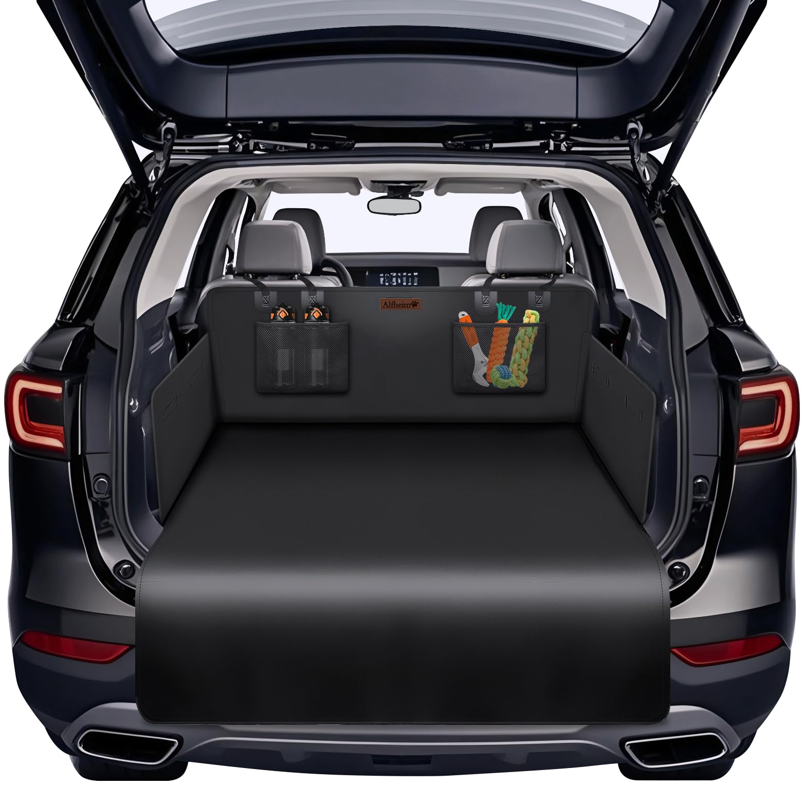 Alfheim Waterproof Nonslip Dogs Boot Liner Universal for Cars & Medium Small SUVs - Durable Anti-Scratch, Anti-Wrinkle, Easy to Clean, with Mesh Pockets & Bumper Protection(Black)