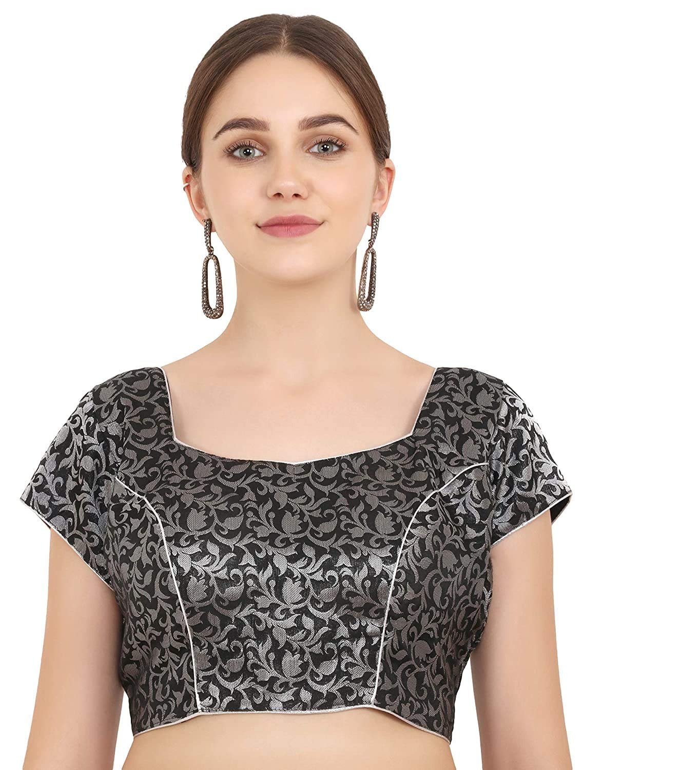 A K E ZONE Women's Readymade Blouse Sweetheart Brocade Short Sleeve || Stretchable Stylish Comfortable Blouses || Neck Style U-Neck, Family Functions Festivals Gift for Womens & Girls.