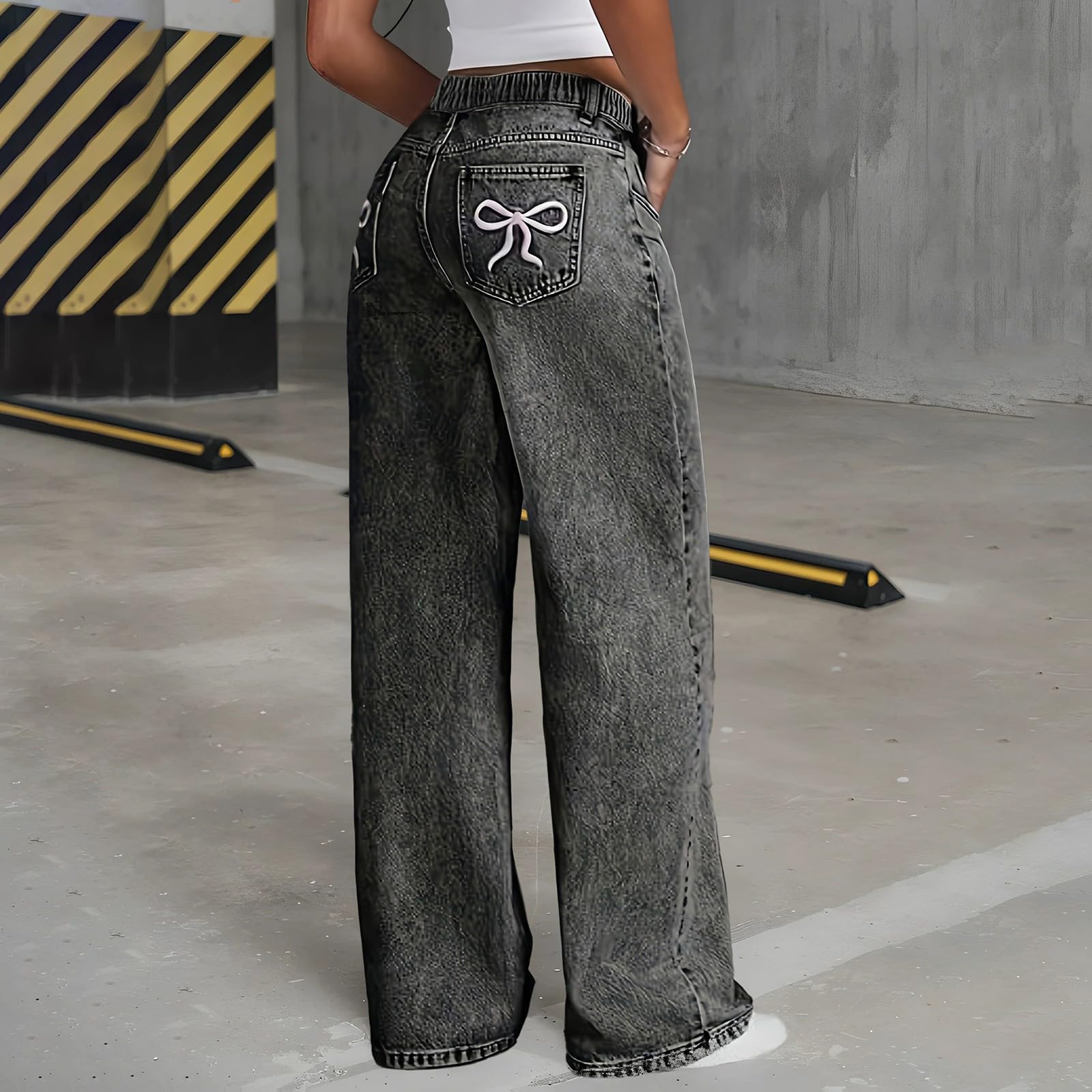 Jeans a gamba larga Y2k Hip Hop larghi a vita alta pantaloni in denim per bambini casual moda dritto slim fit streetwear scuola retrò denim pantaloni con tasca
