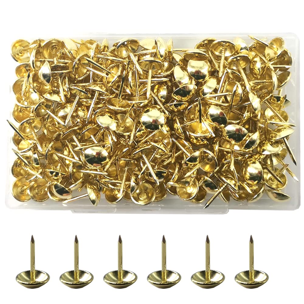 Yosawo Gold 200Pcs Furniture Decorative Tacks Upholstery Tacks Pins Thumb Tack Stud Tacks Push Pins（Gold）