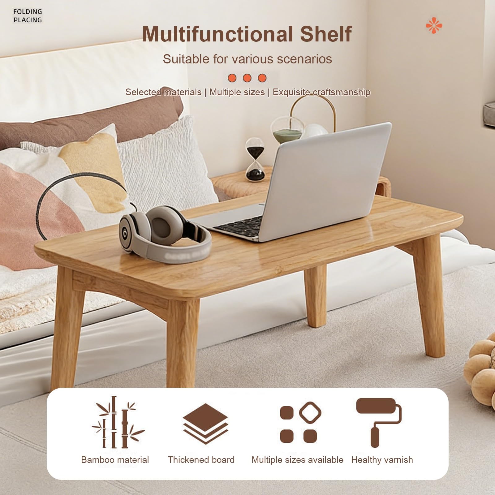 Mesa Plegable de Bambú, Tablero Reforzado, Mesa Baja de Estilo japonés, Plegable, Esquinas Redondeadas, Ideal para Oficina, Sala de Estar o Comedor.(Walnut,70x40x31cm)