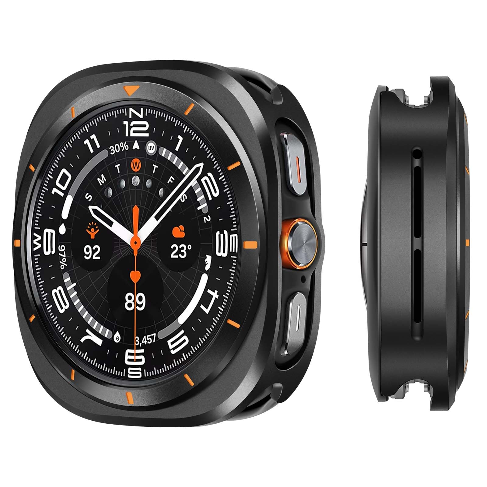 Compatible with Samsung Galaxy Watch Ultra 2025/2024 Case 47mm | Stainless Steel Metal Protective Cover Rugged Bumper with Back Frame for Galaxy Watch Ultra, Black/Orange-picture-13