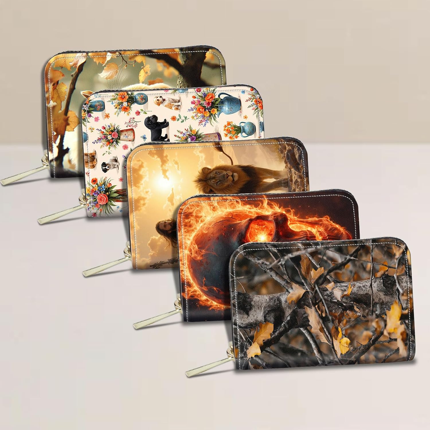 Slim Zipper Card Wallet for Women — RFID Blocking Mini Wallet, PU Leather Small Credit Card Holder & Coin Pocket, Travel-Friendly Card Organizer, Floral Pattern 1