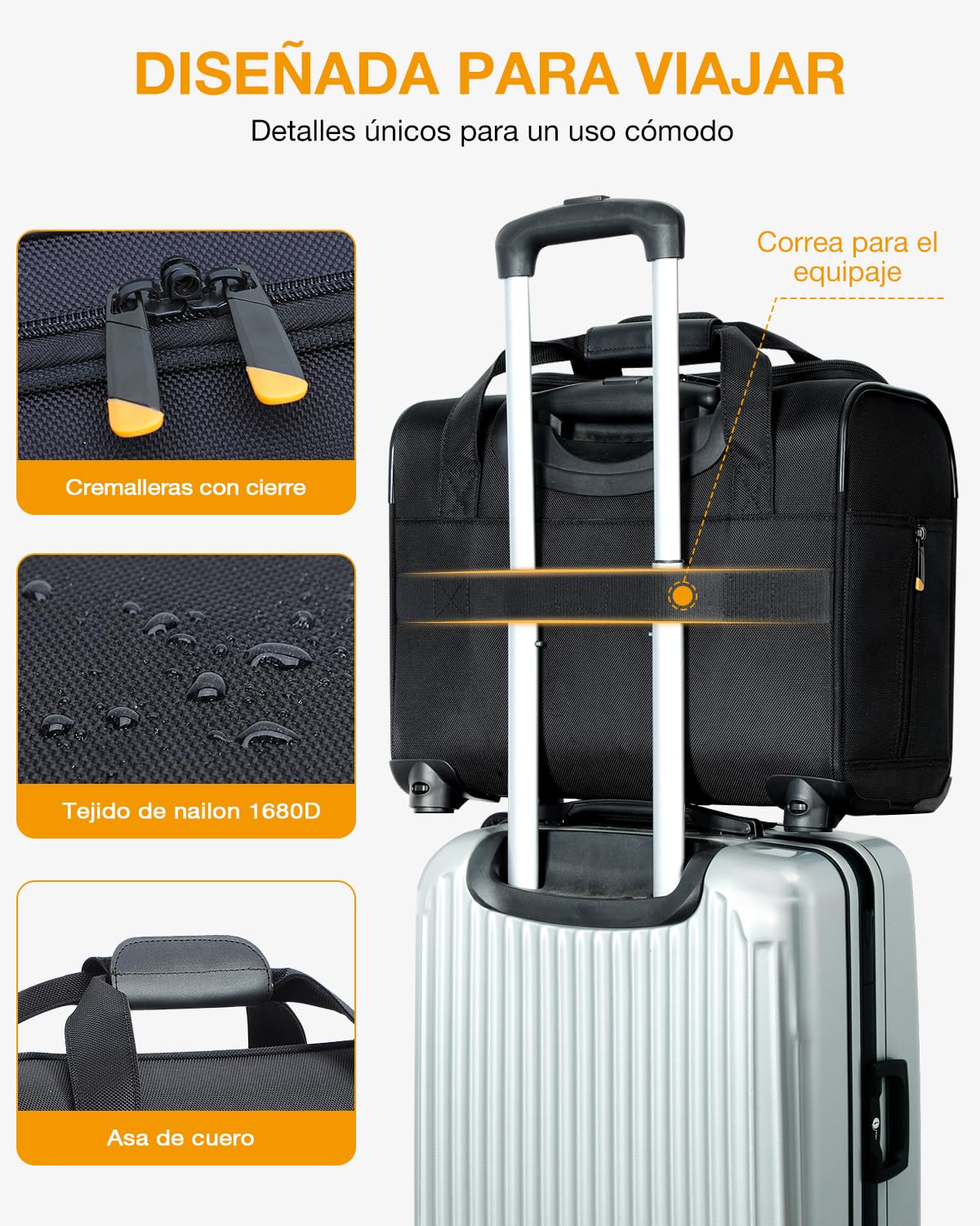 Ponhog Maletín con 4 Ruedas para Ordenador Portatil, Resistente al Agua para Hombres y Mujeres, Negocios, Viajes, Trabajo - 15.6 Pulgadas, Negro
