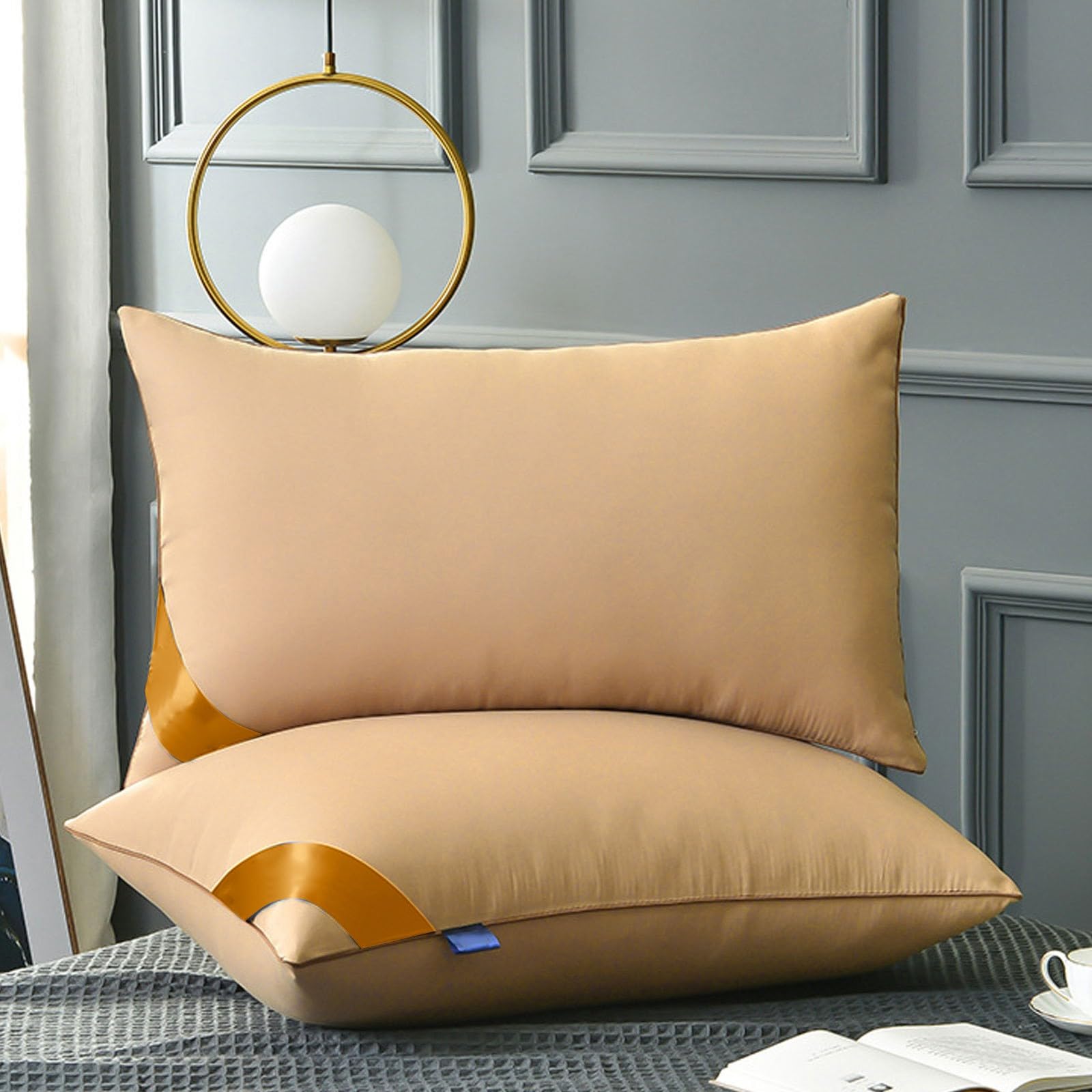 2PCS Hotel-Grade Velvet Pillow Soft Supportive Down Pillow for Back Side and Stomach Sleepers Breathable Cotton Cover Medium