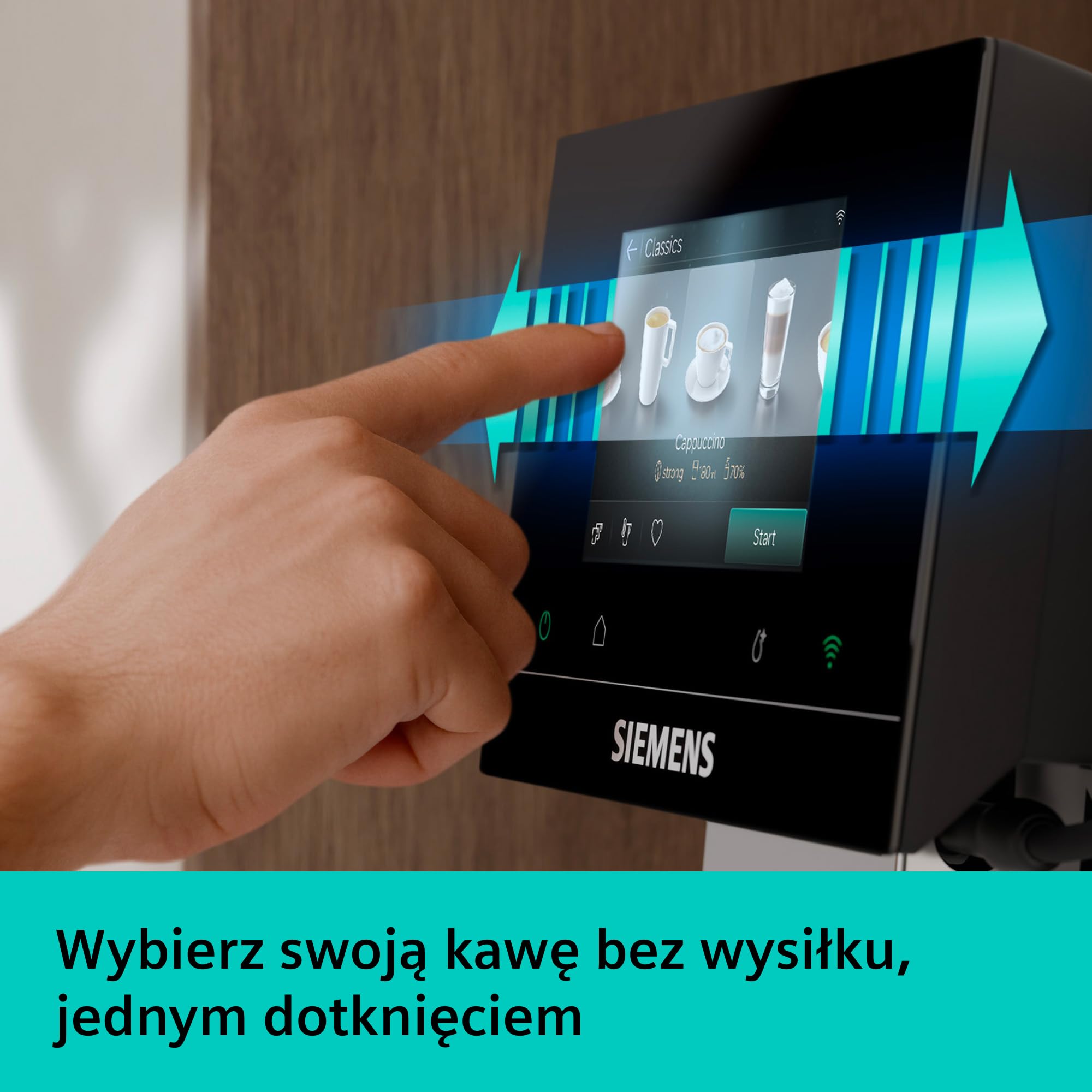 Siemens, automatyczny ekspres do kawy, EQ700 iAroma, wyświetlacz dotykowy, Cold Brew i Slow Brew, aplikacja Siemens Home Appliances, odcień morning haze, TP725E01