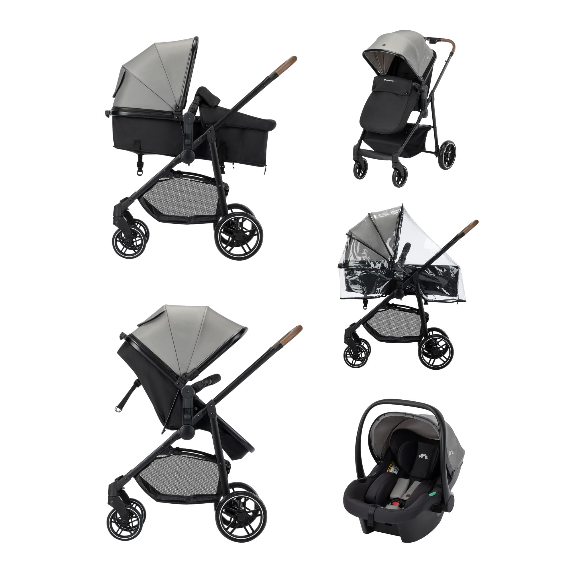 Bebeconfort Haze Trio Lux, Wózek 3w1 (i-Size), 0-4 Lata (Maks. 22 Kg), Siedzisko 2w1, Oparcie Odchylane na Płasko, Kompaktowe Składanie, Lekki System Podróżny 3w1, Tinted Grey