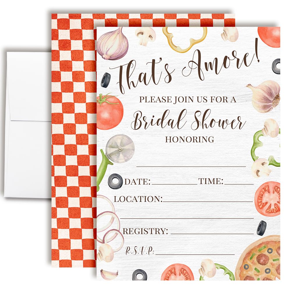 That’s Amore Bridal Shower Invitations - 20 5x7 Fill In Italian Themed Cards with Envelopes – Pizza Party Wedding Shower Invites by AmandaCreation