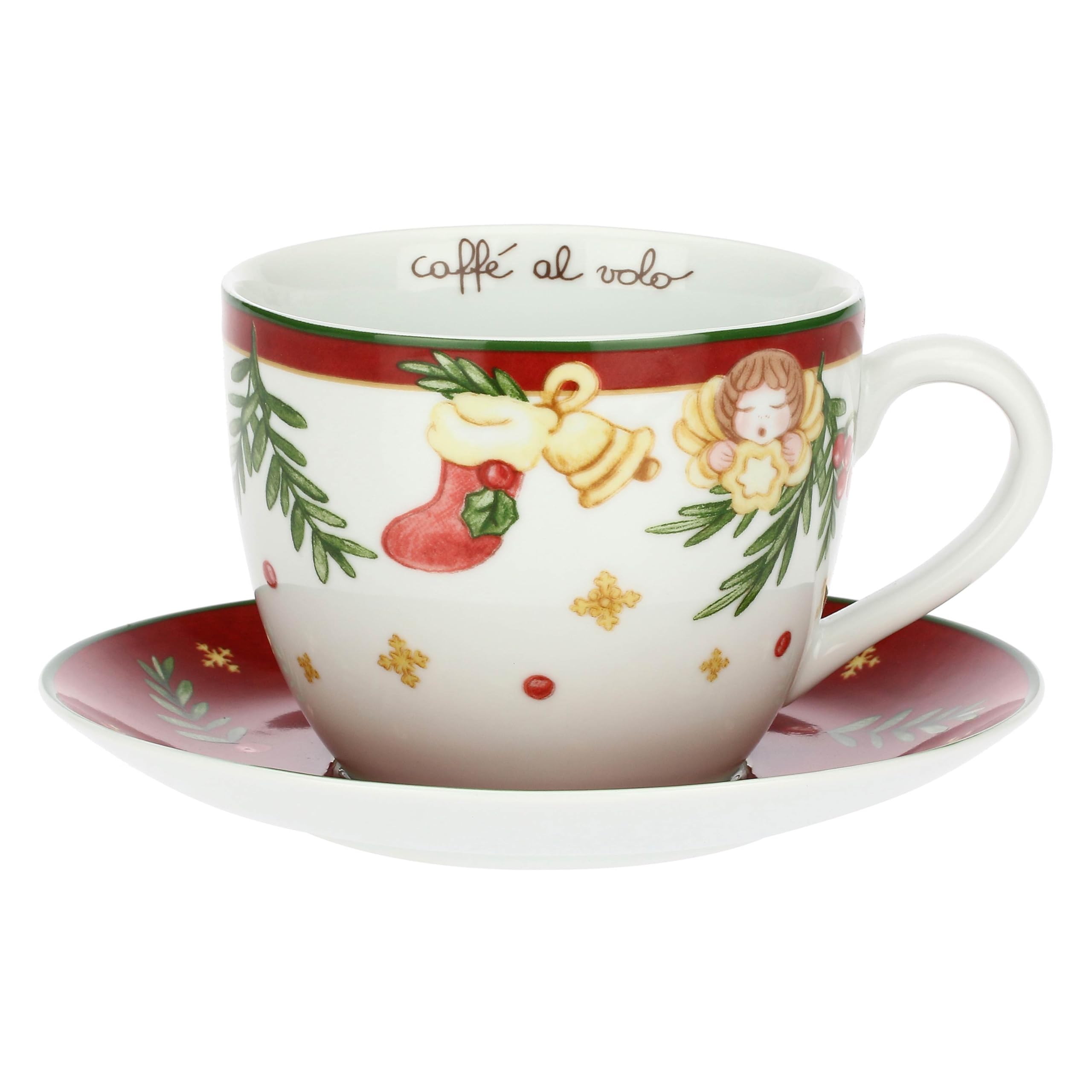 Tazza Grande 450 Ml Con Alce Dipinto A Mano In Porcellana Rossa - Regalo Natale