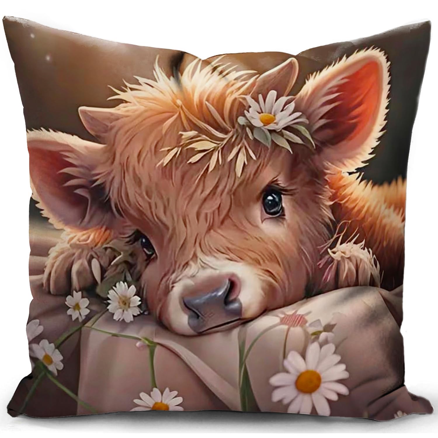 KUNQIAN Cushion Cover Highland Cow Gifts for Women Scottish Decor Pillow Cover Decorations for Home Livingroom Couch Sofa 18"x18"(45x45cm)
