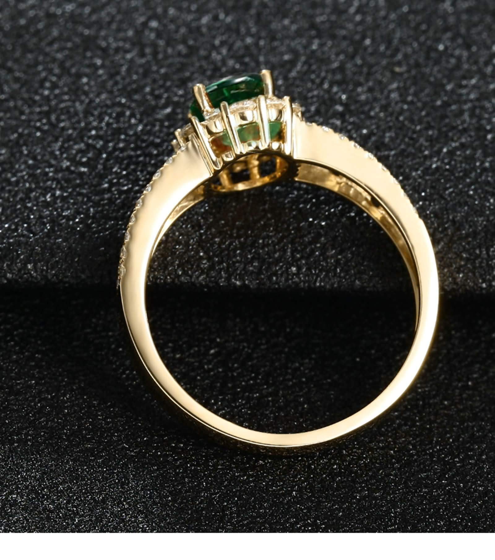 Daesar Anillo de Promesa para Mujer con Oval con 0.85ct Esmeralda Creada y Moissanita, Oro Amarillo 9K/14K/18K, Anillo de Boda Oro Verde