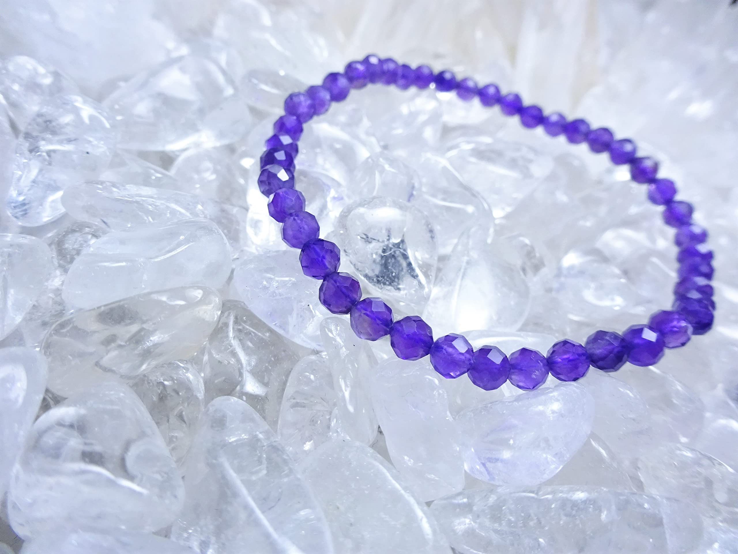 叶石∞ 【 幸せな人生のお守りに! 】 アメジスト ブレスレット レディース メンズ パワーストーン ・天然石 4mm ラウンドカット AAA (浄化用、さざれ石) (メンズM・約18cm(一般的な男性用))