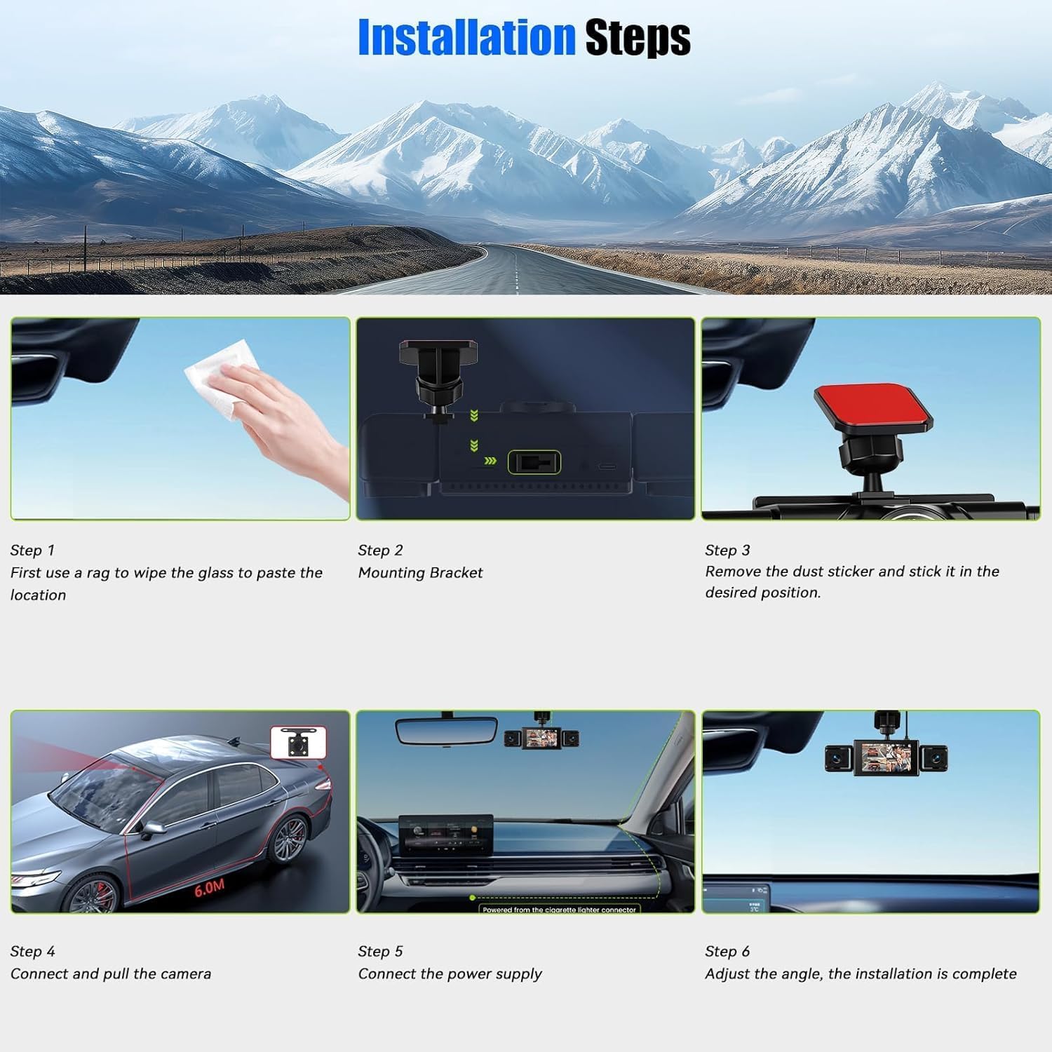 CAMECHO 4 Canali 1080P Dash Cam Auto integrata anteriore, 360° Telecamera integrata anteriore/sinistra/destra/posteriore, Display 3'' Visione Notturna Registrazione in loop Rilevamento del movimento