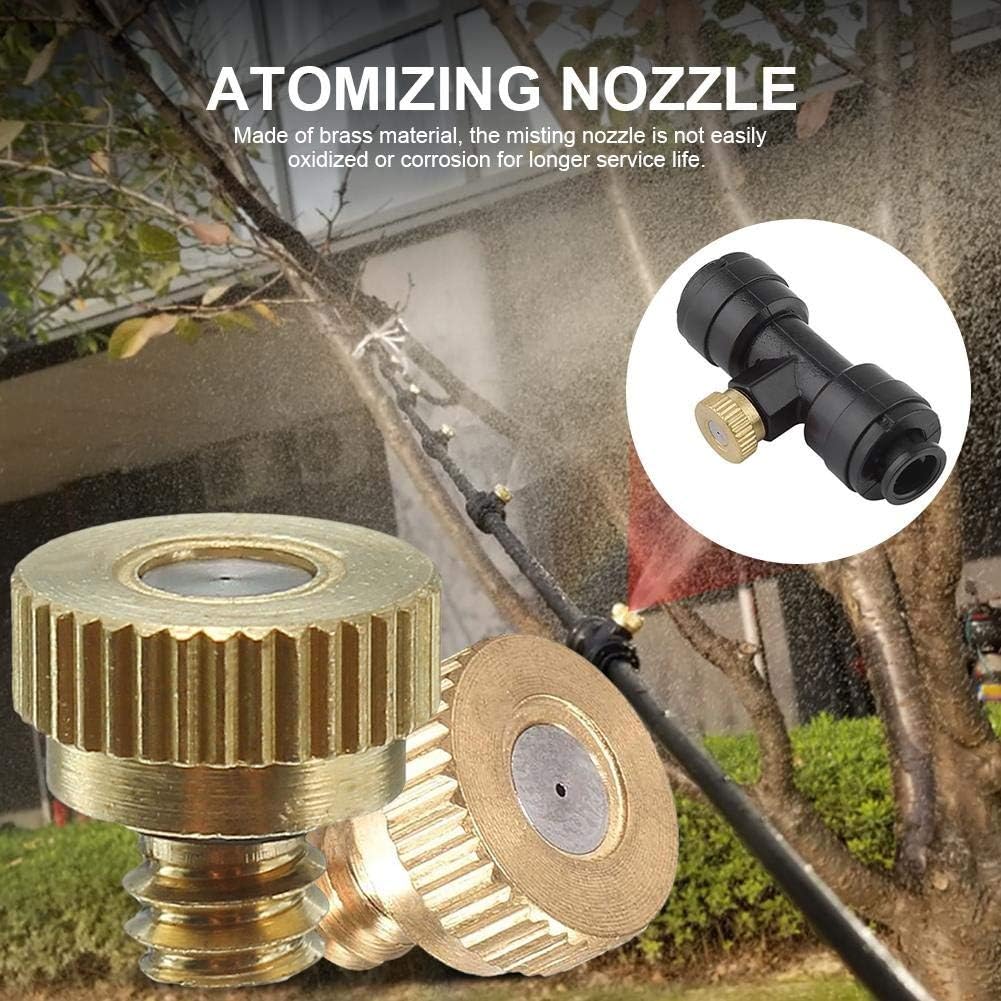 70pcs Brass Misting Nozzles Low Pressure for Outdoor Cooling System, Mister Nozzle with 1/4'' Slip-Lock Tees Atomizing Misting Sprayer Fog Nozzles for Garden, Humidification, Landscaping, Dust Control