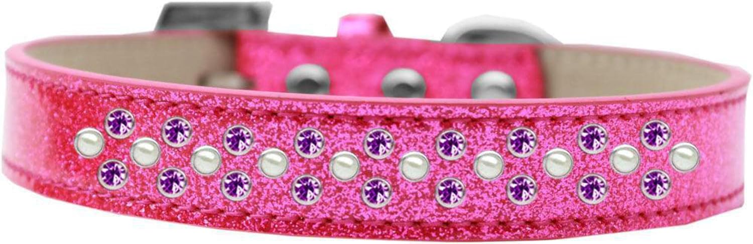 Mirage Pet Products Sprinkles Ice Cream Dog Collar with Pearl and Purple Crystals, Size 16, Pink