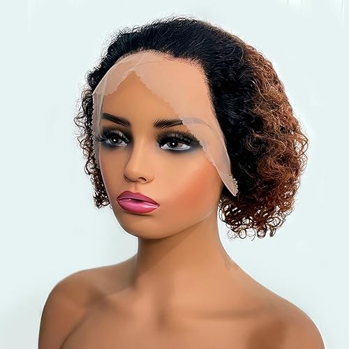 Miniatura 2 de Peluca de cabello humano corto rizado de 13 x 4 pulgadas, pelucas de encaje frontal HD, predepiladas, sin pegamento, parte frontal, peluca Bob de