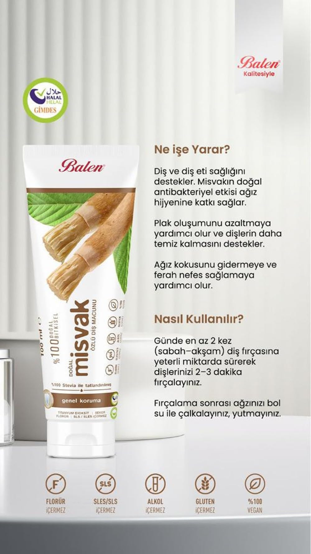 Balen Doğal Misvak Özlü Diş Macunu 100 ml