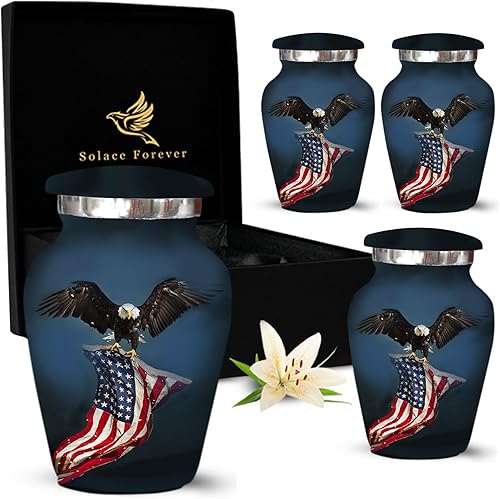 Miniatura 1 de Urnas de águila negra  Juego de 4 urnas de recuerdo para cenizas humanas con caja y bolsas  Urnas funerarias con águila  Honra a tu ser querido con