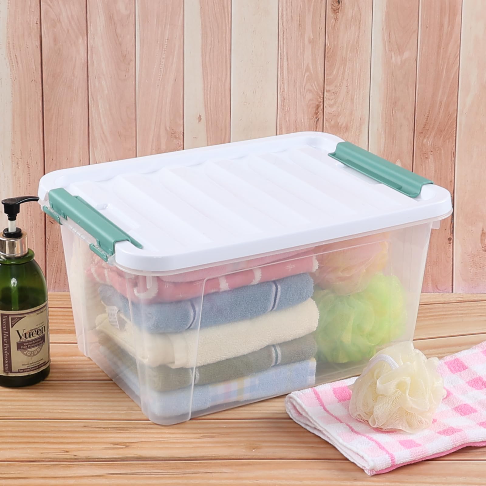 Caja De Almacenamiento De Plástico Con Tapa De Wham - Cajas De Apilables - La Casa, Oficina, Dormitorio Caja De Almacenamiento De Juguetes, Contenedores Espaciosos Con Tapas, Paquete De 5, 80 Litros