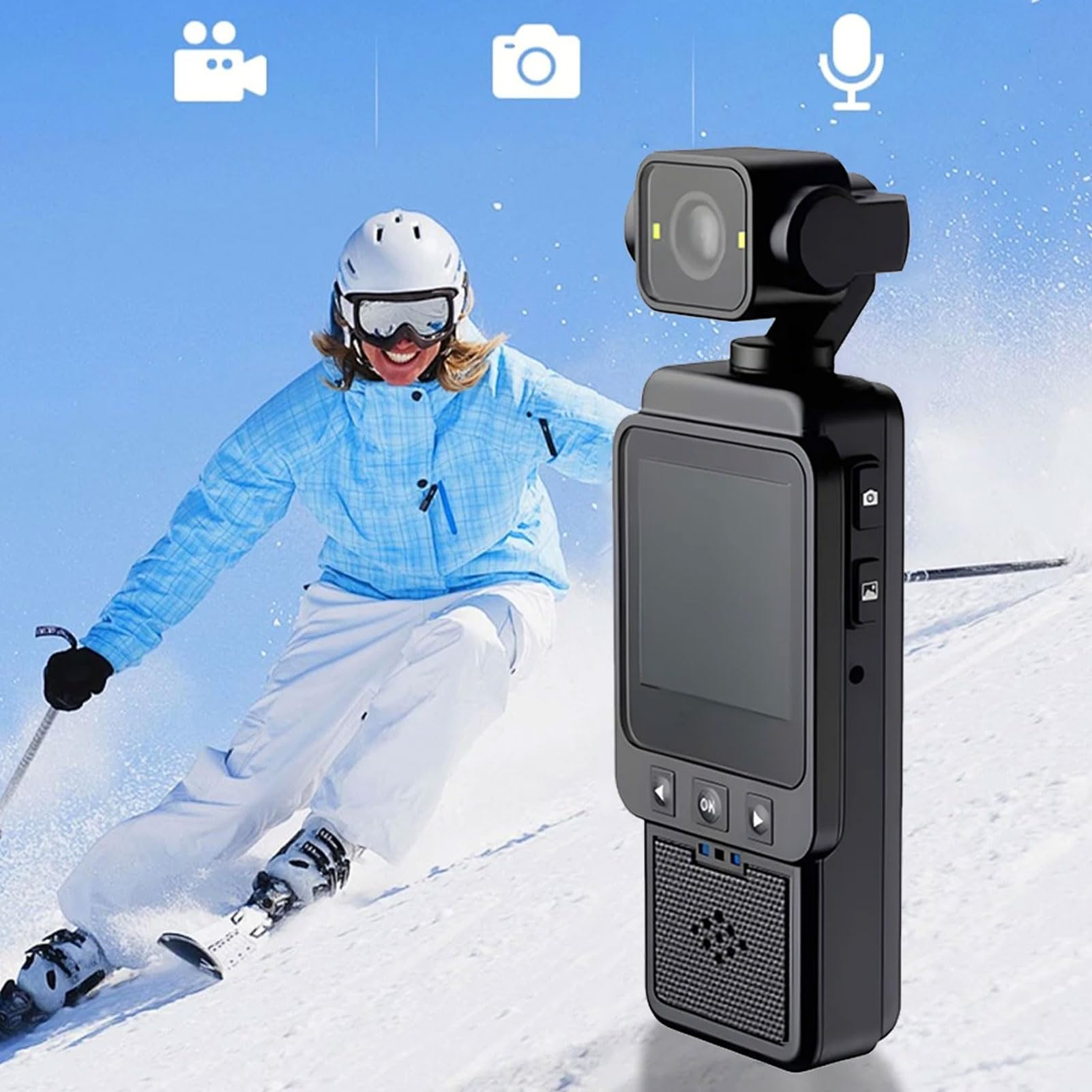 Lazmin112 Telecamera Indossabile Con Registrazione Audio E Video, Telecamera Per Vlogging 1080P Con Schermo TFT Da 1,54 Pollici, Obiettivo Con Rotazione A 360°