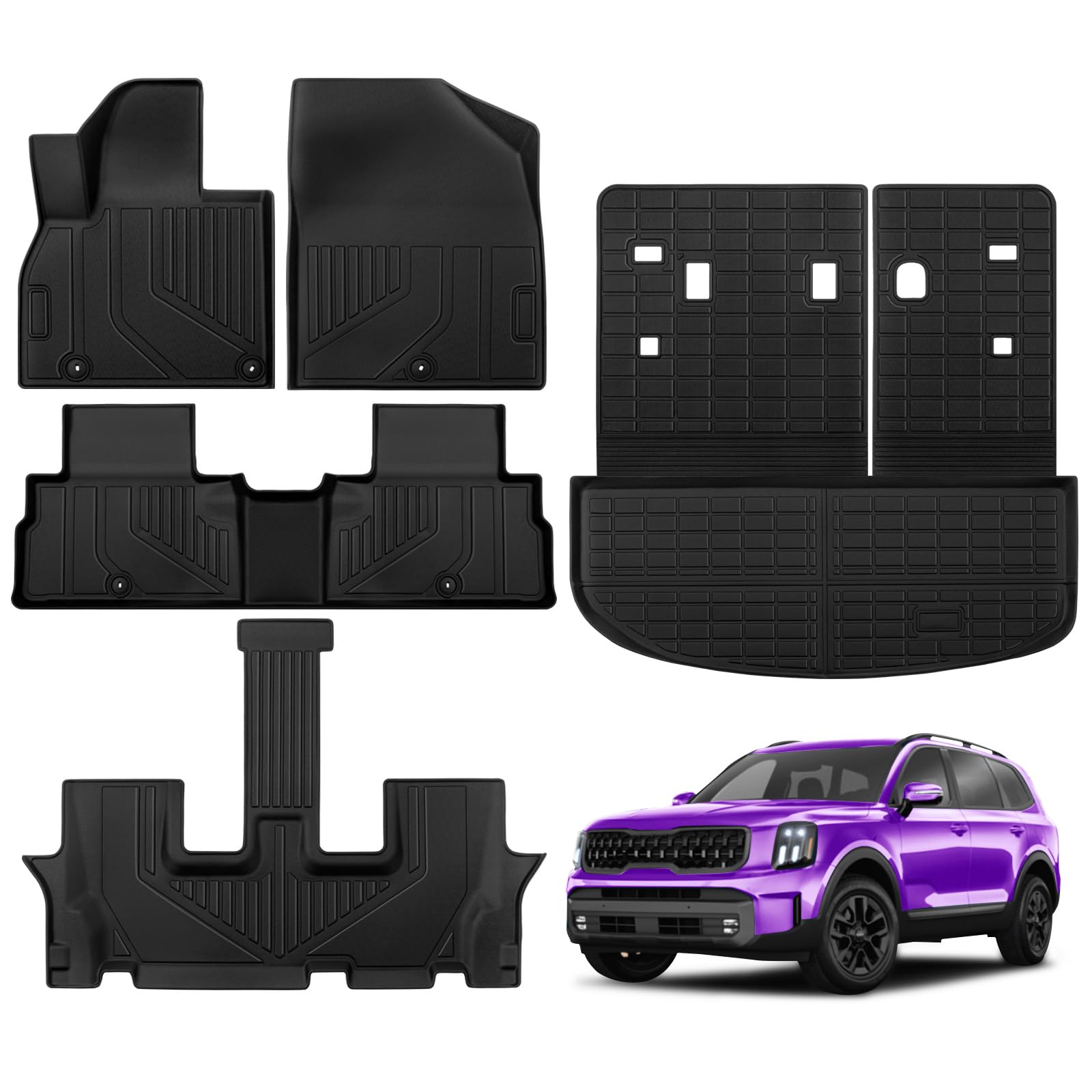 TSLDRV Floor Mats for Kia Telluride 7 Seat 2025-2020 Full Set All Weather Floor Mats for Kia Telluride