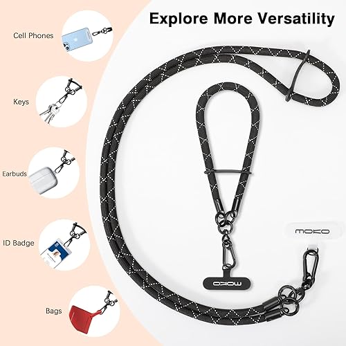 Miniatura 6 de MoKo Cordón para teléfono, cordón ajustable para teléfono móvil con correa para la muñeca, Negro -
