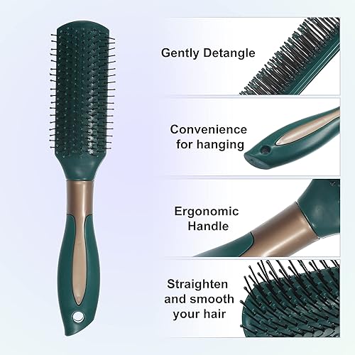Miniatura 3 de VOCOSTE 1 cepillo de pelo, cepillo desenredante para mujeres y hombres, cepillo de pelo para cabello liso, rizado, largo, corto, seco, verde oscuro,