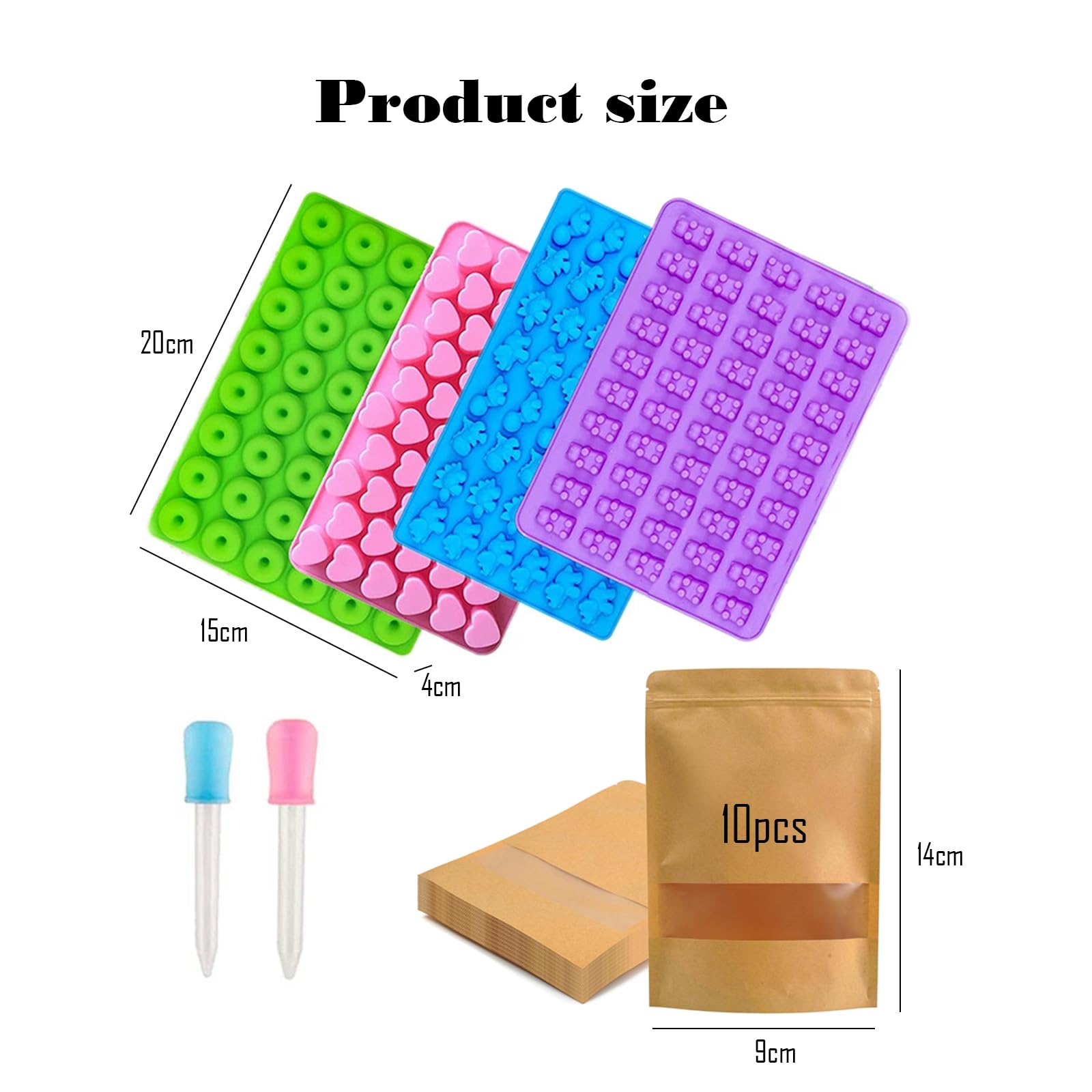 4 Stück Gummibärchen Silikonformen mit 2 Pipetten Silikon, Gummibärchen Selber Machen Schokoladenform Silikon Pralinenform