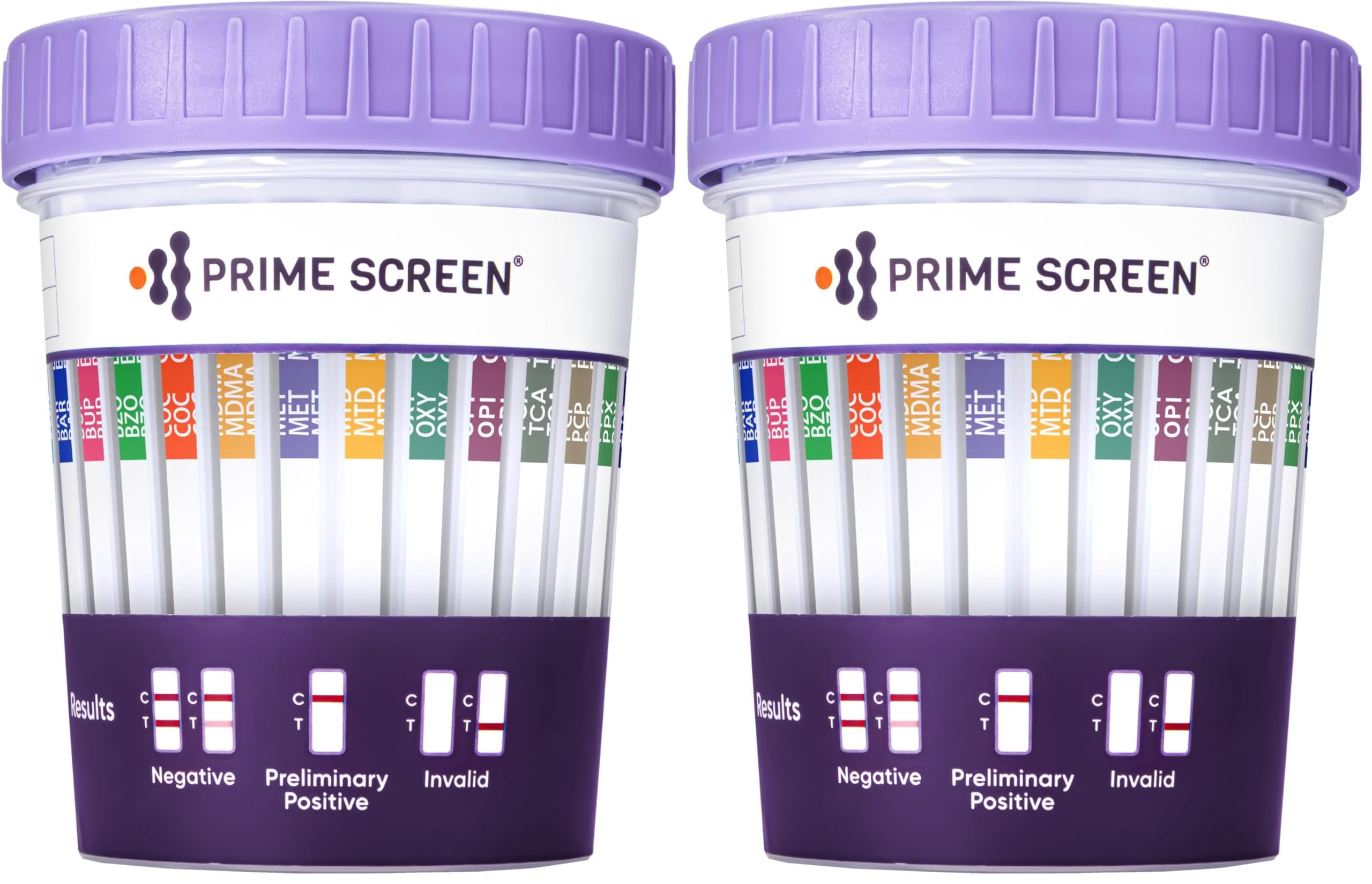 Prime Screen 14 Panel Urine Drug Test Cup Instant Testing Marijuana (THC),OPI,AMP, BAR, BUP, BZO, COC, mAMP, MDMA, MTD, OXY, PCP, PPX, TCA [2 Pack]