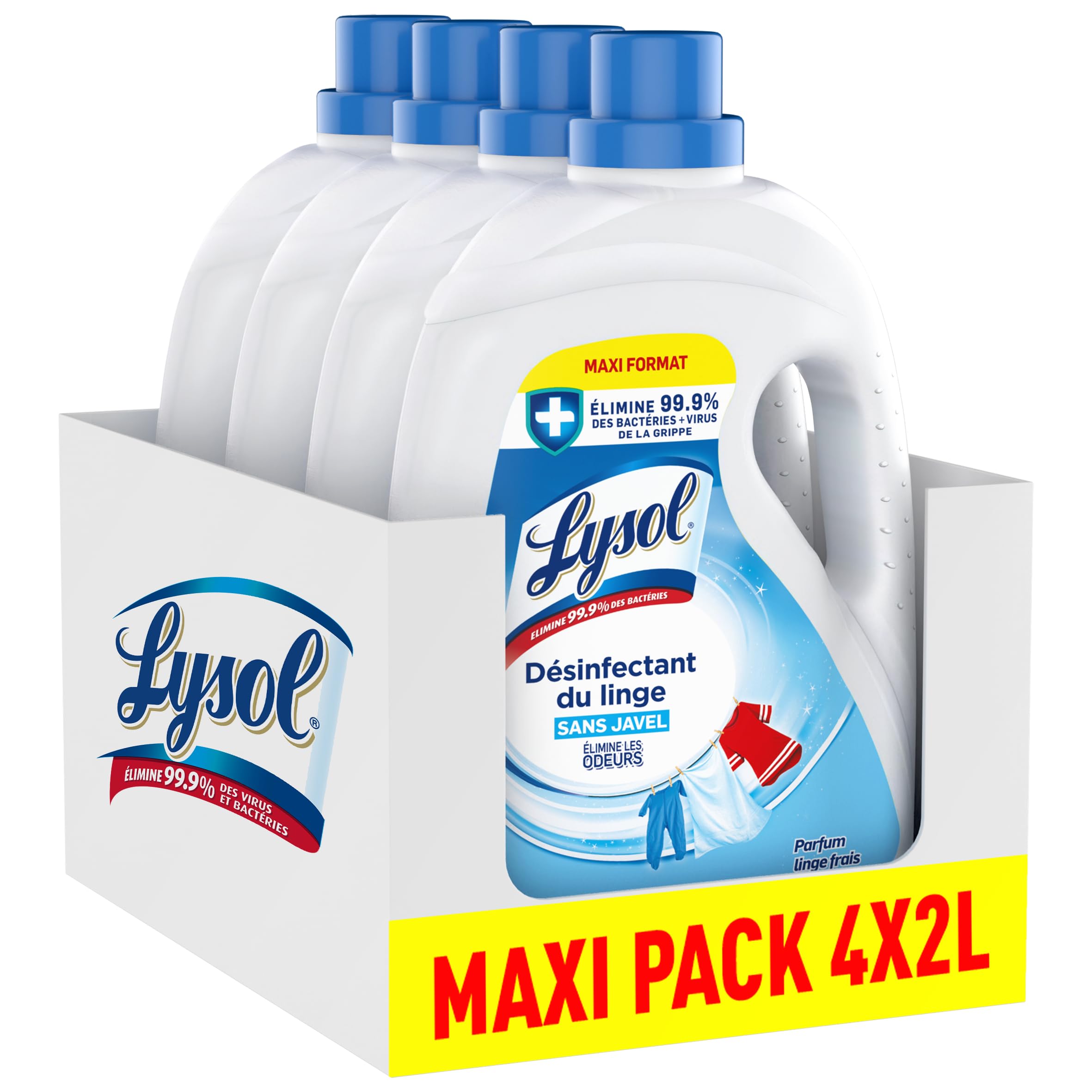 Lysol Désinfectant du Linge Liquide 4x2L - parfum linge frais sans javel