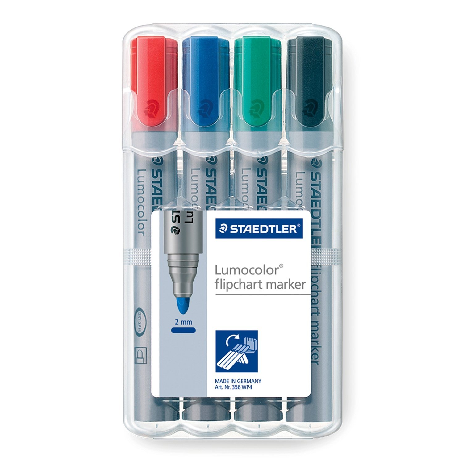 Staedtler Lumocolor 356 WP4 Flipchart Marker Refillable Stand Box with 4 Colours Bullet Tip (Pack of 5), assorted colours, 5 piece - Image 2
