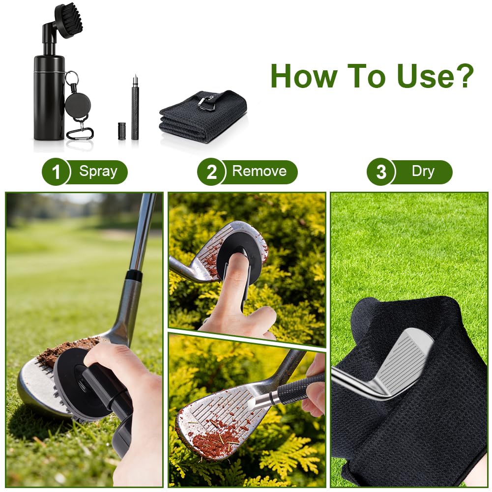 Vicloon Kit de Limpieza para Golf,Cepillos Limpiadores de Toallas de Golf,Herramientas de Limpieza de Golf Cepillo con Afiladora de Ranura de Golf,Club Cleaning Brush,Towel - 5