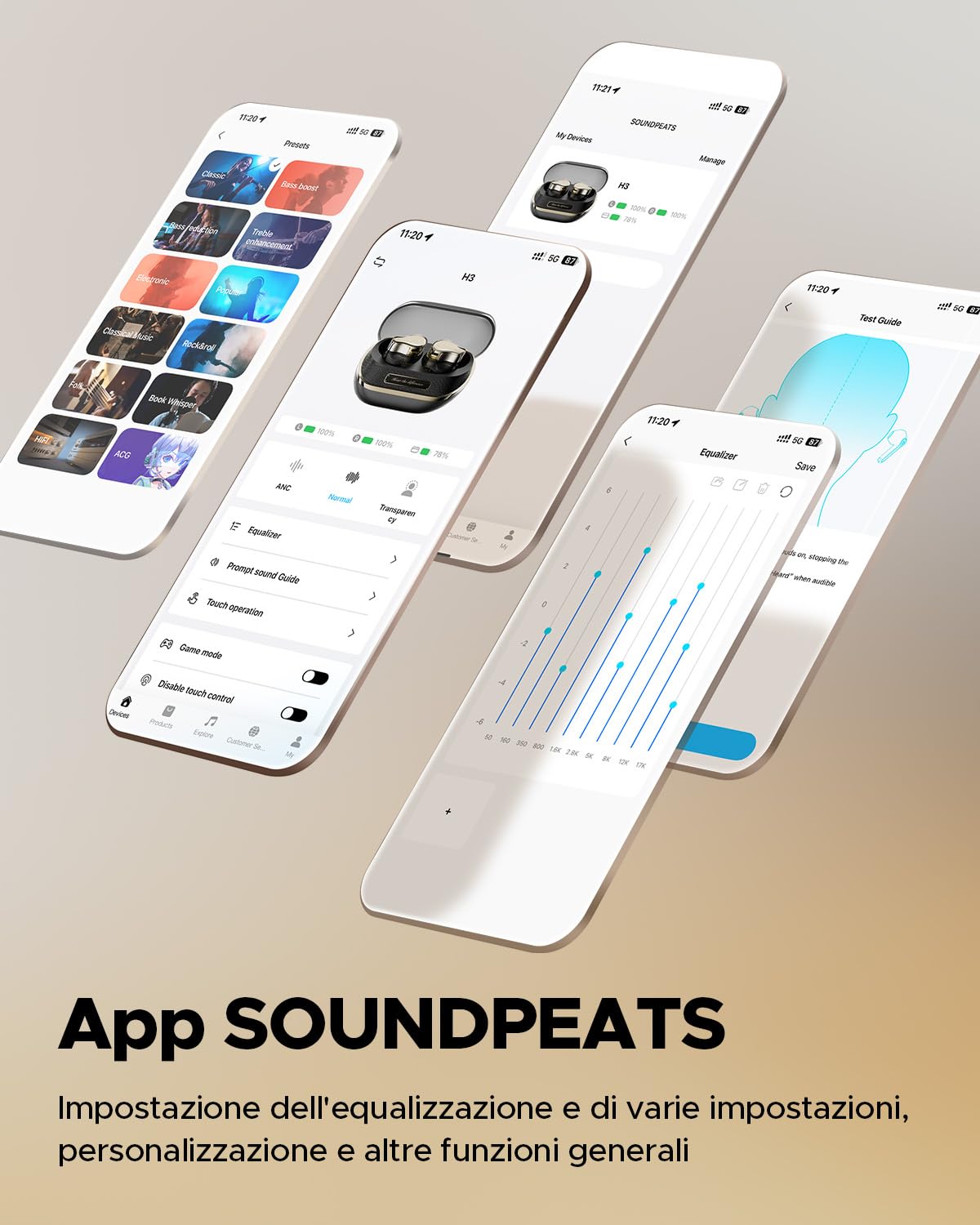 SoundPEATS H3 Cuffie Bluetooth 5.4 In-Ear, Snapdragon Sound, aptx Lossless LDAC, ANC Ibrido 55 dB, 6 MIC CVC 8.0, 37h Batteria, Ricarica Rapida, App, per Smart Working e Viaggi