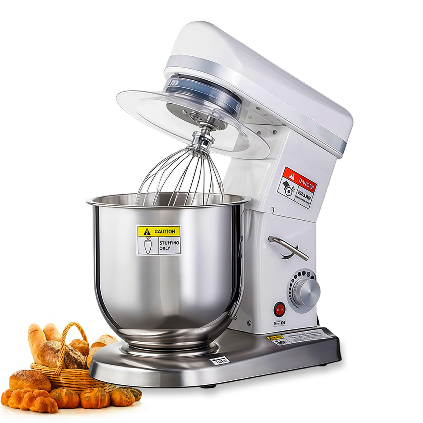 BANGBANGJI Batteur Mélangeur Commercial 5L/7L/10L, Batteur à Pâte Électrique 3-en-1, 3 Vitesses Réglables, avec Bol INOX, Crochet Pétrin & Batteur à Gâteau pour Boulangerie Pizzeria 7L