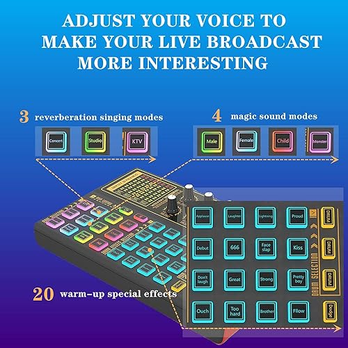 Miniatura 5 de Juego de tablero de efectos de sonido K300, tarjeta de sonido con cambio de voz de luz LED con múltiples efectos de sonido, paquete de equipo de