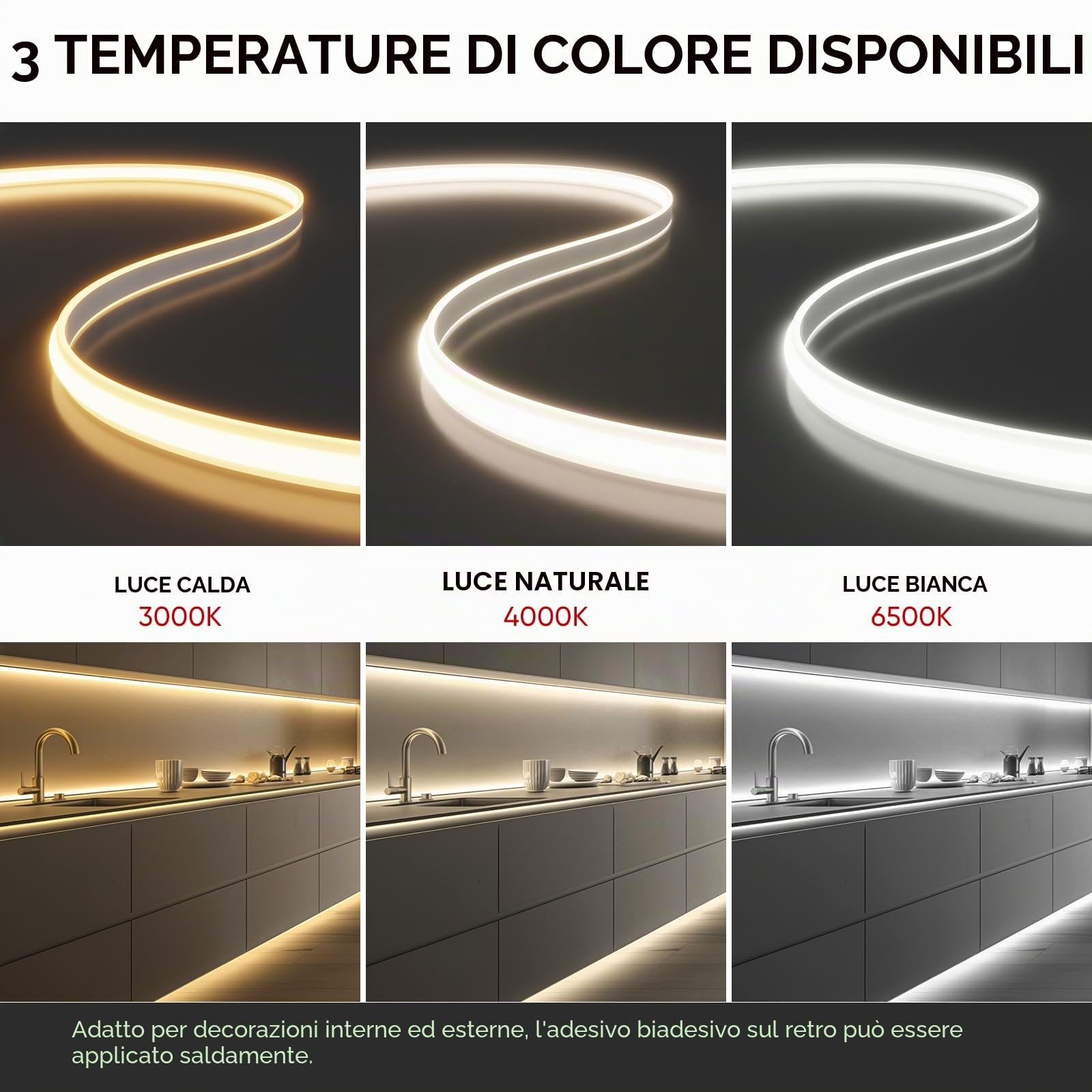 Shine Decor Striscia LED COB da 5 m, AC 220 V, 230 V, IP65, impermeabile, SMD2025, 286 LED/m, luminosità ultra alta, per cucina, giardino, illuminazione a LED (5 m, bianco neutro, certificazione CE)