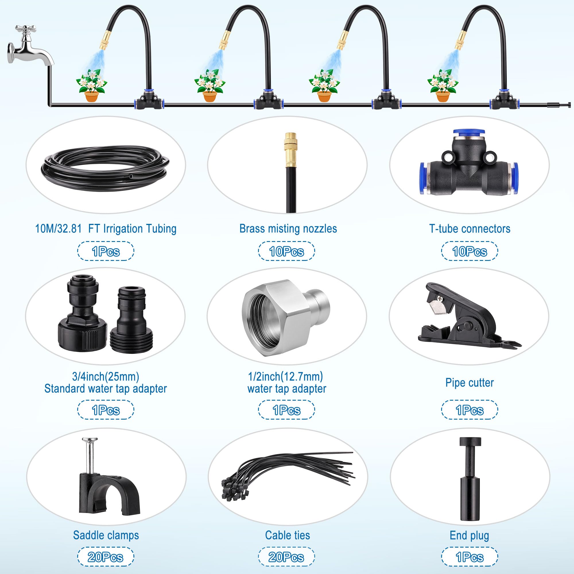 Automatic Drip Irrigation Kit 33FT, DIY Garden Watering System with 10Pcs 360° Adjustable Bendable Brass Mist Nozzles - Image 2