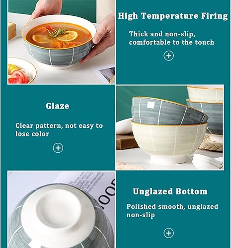 Miniatura 4 de Juego de 2 cuencos de sopa de 8 pulgadas, cuencos de sopa de porcelana, para cena, pasta, preparación, servir, ensalada, microondas y lavavajillas,