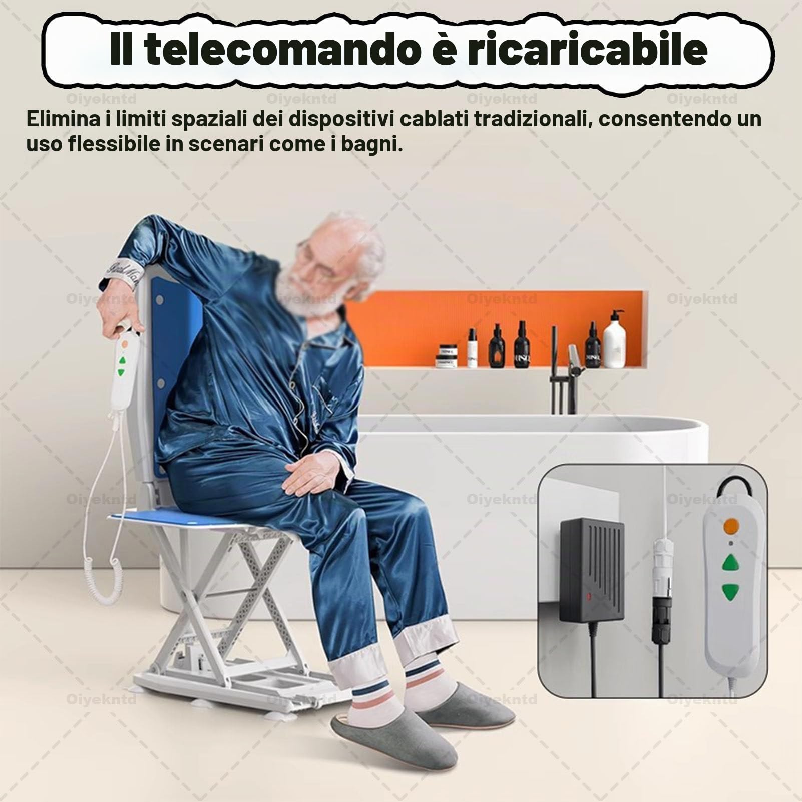 Montascale Elettrico per sedie, Solleva Gli Anziani dal Pavimento, montascale Impermeabile IPX8 con Telecomando, Supporta Fino a 300 libbre, per Anziani e disabili, Dispositivo di Assistenza
